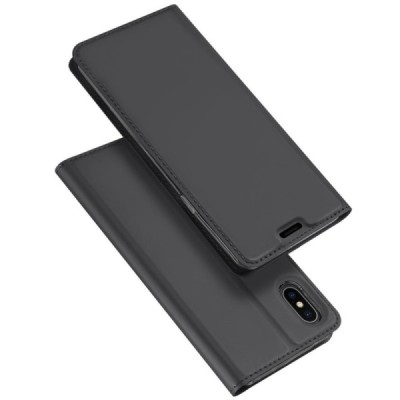 Apple iPhone Xs Max „Dux Ducis“ Skin sērijas melns ādas atvērams maciņš / Vacins.lv