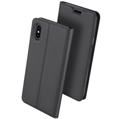 Apple iPhone Xs Max „Dux Ducis“ Skin sērijas melns ādas atvērams maciņš / Vacins.lv