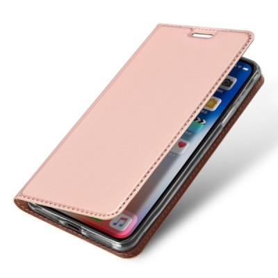 Apple iPhone Xs Max „Dux Ducis“ Skin sērijas rozs ādas atvērams maciņš / Vacins.lv