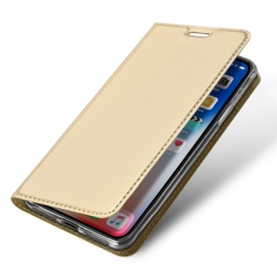 Apple iPhone Xs Max „Dux Ducis“ Skin sērijas zelta ādas atvērams maciņš / Vacins.lv