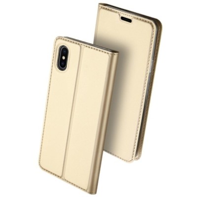 Apple iPhone Xs Max „Dux Ducis“ Skin sērijas zelta ādas atvērams maciņš / Vacins.lv