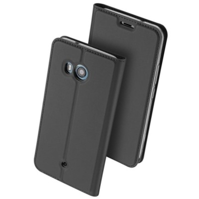 HTC U11 (U11 Dual) „Dux Ducis“ Skin sērijas melns ādas atvērams maciņš / Vacins.lv