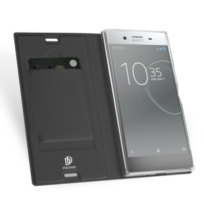Sony Xperia XZ Premium (Xperia XZ Premium Dual) „Dux Ducis“ Skin sērijas melns ādas atvērams maciņš / Vacins.lv