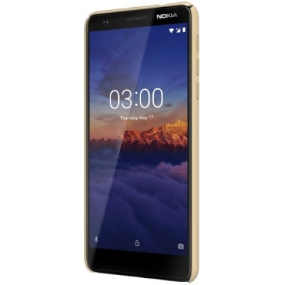 Nokia 3.1 (2018) Nillkin Frosted Shield zelta plastmasas apvalks + ekrāna aizsargplēve / Vacins.lv