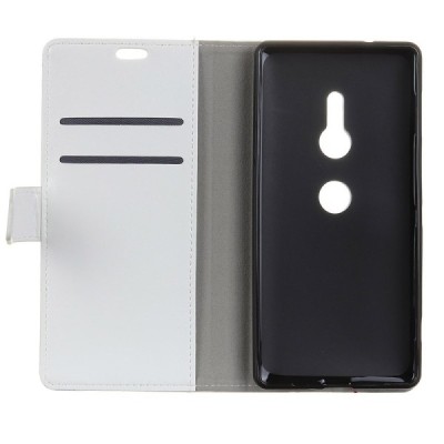 Sony Xperia XZ3 atvēramais ādas balts maciņš (maks) / Vacins.lv