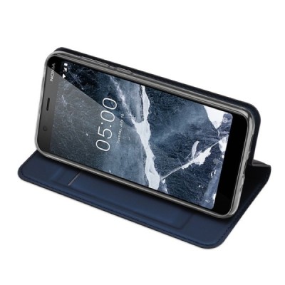 Nokia 5.1 (2018) „Dux Ducis“ Skin sērijas zils ādas atvērams maciņš / Vacins.lv
