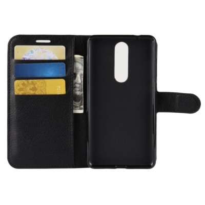 Nokia 5.1 (2018) atvēramais ādas melns maciņš, grāmata (maks) / Vacins.lv