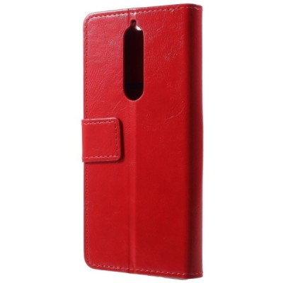 Nokia 5.1 (2018) atvēramais ādas sarkans maciņš, grāmata (maks) / Vacins.lv