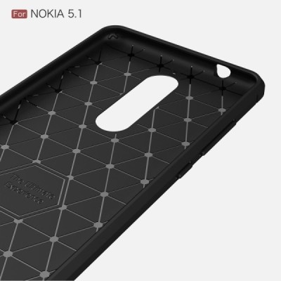 Nokia 5.1 (2018) „Carbon“ cieta silikona (TPU) melns apvalks / vacins.lv