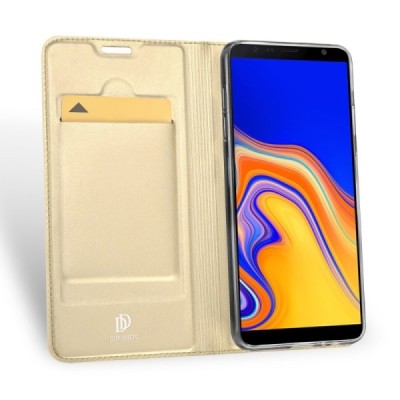 Samsung Galaxy J4+ „Dux Ducis“ Skin sērijas zelta ādas atvērams maciņš / Vacins.lv