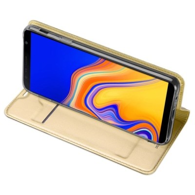 Samsung Galaxy J4+ „Dux Ducis“ Skin sērijas zelta ādas atvērams maciņš / Vacins.lv