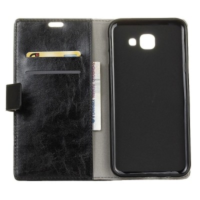 Samsung Galaxy J4+ atverčiamas juodas odinis dėklas - piniginė / Priedai.lt