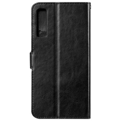 Samsung Galaxy A7 2018 atvēramais ādas melns maciņš, grāmata (maks) / Vacins.lv