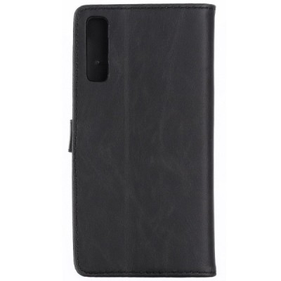 Samsung Galaxy A7 2018 atverčiamas juodas odinis retro dėklas - piniginė / Priedai.lt