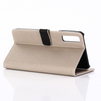 Samsung Galaxy A7 2018 atverčiamas smėlio spalvos odinis retro dėklas - piniginė / Priedai.lt