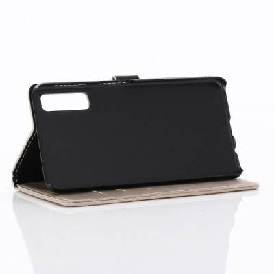 Samsung Galaxy A7 2018 atverčiamas smėlio spalvos odinis retro dėklas - piniginė / Priedai.lt