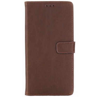 Samsung Galaxy A7 2018 atverčiamas tamsiai rudos spalvos odinis retro dėklas - piniginė / Priedai.lt