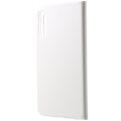 Samsung Galaxy A7 2018 atverčiamas baltas dėklas su langeliu / Priedai.lt