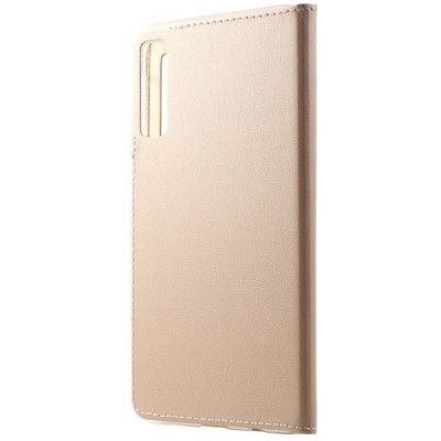 Samsung Galaxy A7 2018 atverčiamas auksinis dėklas su langeliu / Priedai.lt