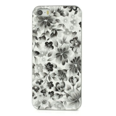 Juodas, vasariškas plastikinis Apple iPhone SE (5, 5s) dėklas išmargintas gėlėmis / Priedai.lt