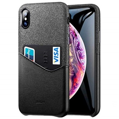 Apple iPhone Xs Max „ESR“ Metro melns, peleks ādas apvalks ar iebūvētu karšu turētāju / Vacins.lv