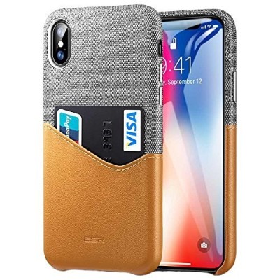 „ESR“ Metro Apple iPhone X (iPhone Xs) rudas, pilkas odinis dėklas - nugarėlė su kišenėle kortelėms / Priedai.lt