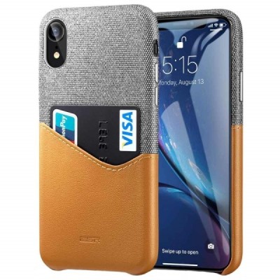 „ESR“ Metro Apple iPhone Xr rudas, pilkas odinis dėklas - nugarėlė su kišenėle kortelėms / Priedai.lt