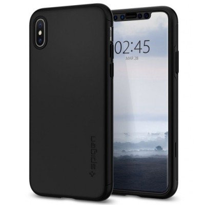 Apple iPhone Xs Max „Spigen“ Thin Fit 360 melns futrālis + ekrāna aizsargstikls / Vacins.lv