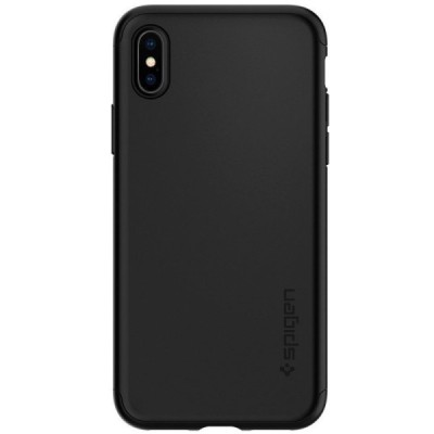 „Spigen“ Thin Fit 360 plastikinis Apple iPhone X (iPhone Xs) juodas dėklas - nugarėlė + apsauginis ekrano stiklas / Priedai.lt