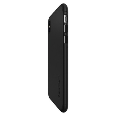 „Spigen“ Thin Fit 360 plastikinis Apple iPhone X (iPhone Xs) juodas dėklas - nugarėlė + apsauginis ekrano stiklas / Priedai.lt