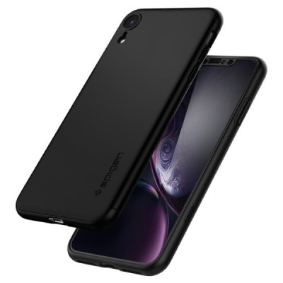 Apple iPhone Xr „Spigen“ Thin Fit 360 melns futrālis + ekrāna aizsargstikls / Vacins.lv