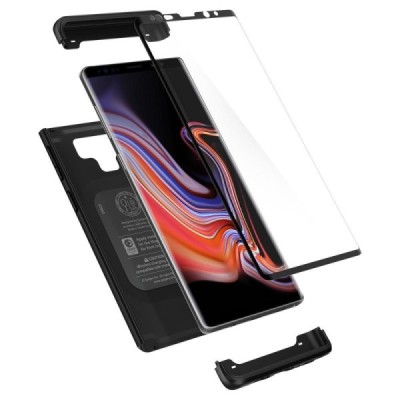 Samsung Galaxy Note 9 (N960F) „Spigen“ Thin Fit 360 melns futrālis + ekrāna aizsargstikls / Vacins.lv