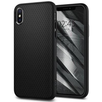 Apple iPhone X (iPhone Xs) „Spigen“ Liquid Air melns cieta silikona apvalks / vacins.lv