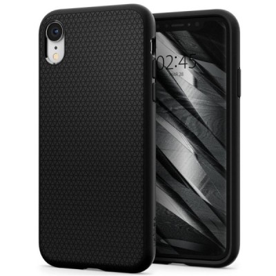 Apple iPhone Xr „Spigen“ Liquid Air melns cieta silikona apvalks / vacins.lv