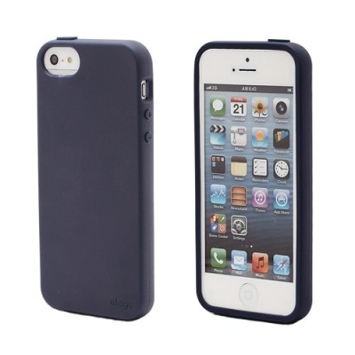 Tamsiai mėlynas „Elago“ kieto silikono Apple iPhone SE (5, 5s) dėklas (dėkliukas) su apsaugine ekrano plėvele / Priedai.lt