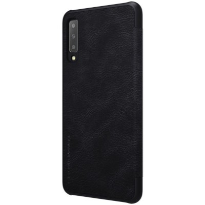 Prabangus „Nillkin“ Qin serijos juodas odinis atverčiamas Samsung Galaxy A7 2018 dėklas / Priedai.lt