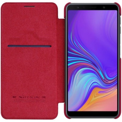 Greznais „Nillkin“ Qin sērijas ādas atvērams sarkans Samsung Galaxy A7 2018 maciņš / Vacins.lv