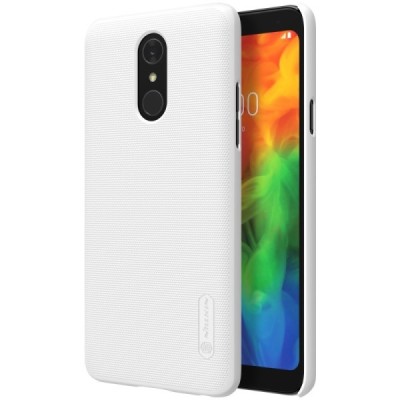 LG Q7 Nillkin Frosted Shield balts plastmasas futrālis + ekrāna aizsargplēve / Vacins.lv