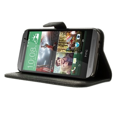 „Lychee“ HTC One M8 juodas odinis atverčiamas dėklas / Priedai.lt