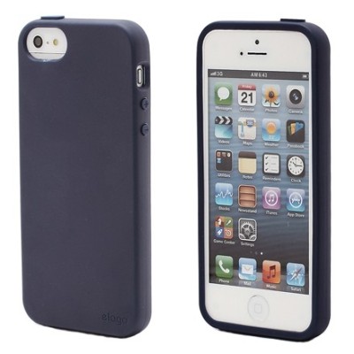 Tamsiai mėlynas „Elago“ kieto silikono Apple iPhone SE (5, 5s) dėklas (dėkliukas) su apsaugine ekrano plėvele / Priedai.lt
