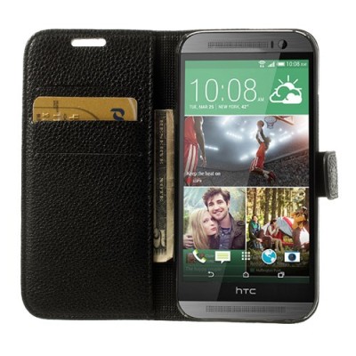 „Lychee“ HTC One M8 juodas odinis atverčiamas dėklas / Priedai.lt