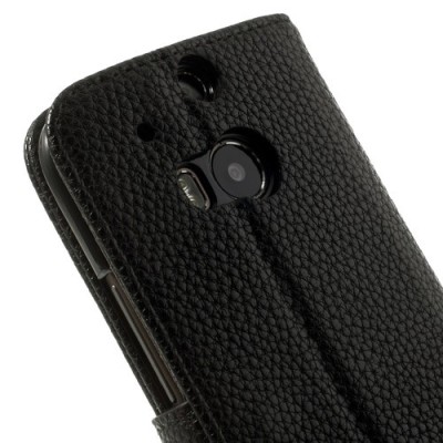 „Lychee“ HTC One M8 juodas odinis atverčiamas dėklas / Priedai.lt