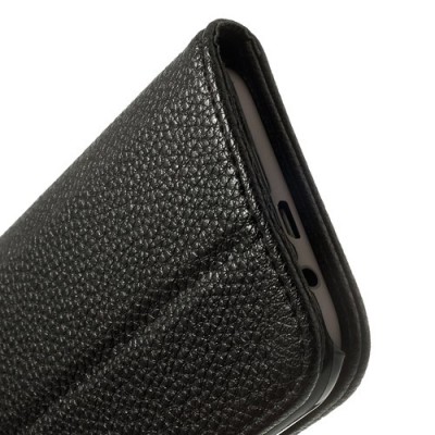 „Lychee“ HTC One M8 juodas odinis atverčiamas dėklas / Priedai.lt