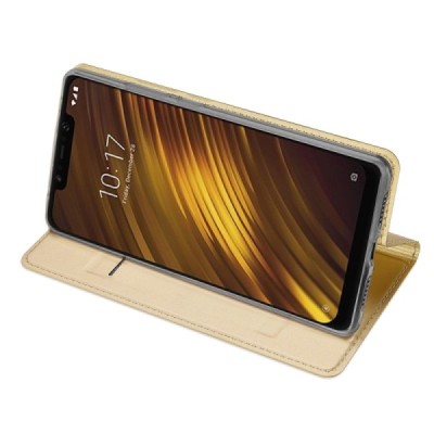 Xiaomi Pocophone F1 „Dux Ducis“ Skin sērijas zelta ādas atvērams maciņš / Vacins.lv