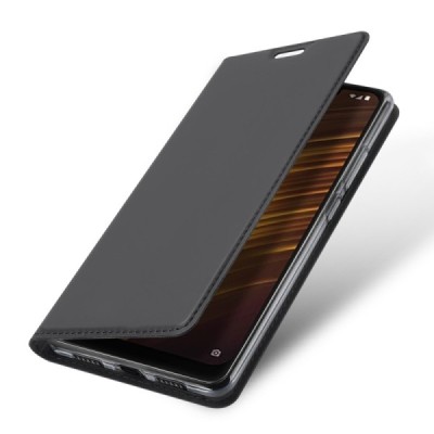 Xiaomi Pocophone F1 „Dux Ducis“ Skin sērijas melns ādas atvērams maciņš / Vacins.lv