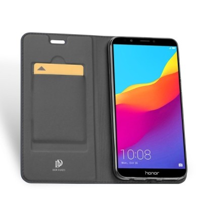 „Dux Ducis“ Skin serijos Huawei Honor 7C juodas odinis atverčiamas dėklas / Priedai.lt