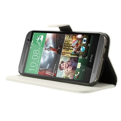 „Lychee“ HTC One M8 baltas odinis atverčiamas dėklas / Priedai.lt