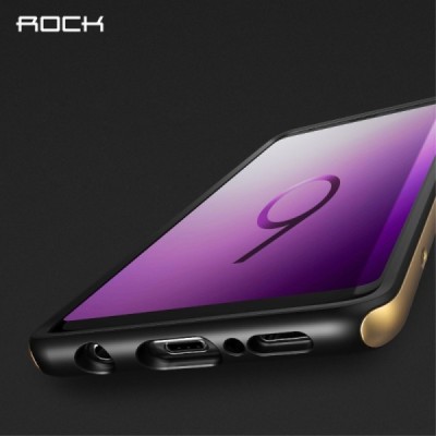 Samsung Galaxy S9 (G960) „Rock“ Royce pastiprinātas aizsardzības melns apmales zeltā krāsā apvalks / Vacins.lv