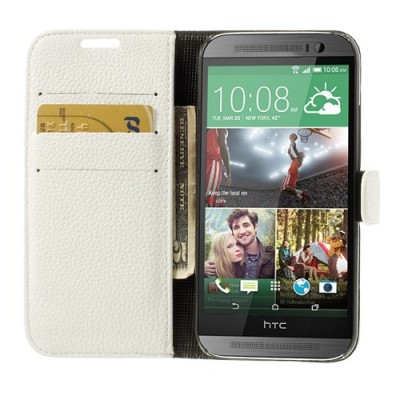 „Lychee“ HTC One M8 baltas odinis atverčiamas dėklas / Priedai.lt