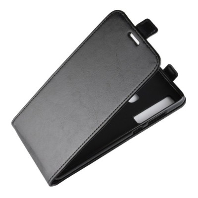 Samsung Galaxy A9 2018 (A9 Star Pro) klasikinis vertikaliai atverčiamas juodas odinis dėklas / Priedai.lt